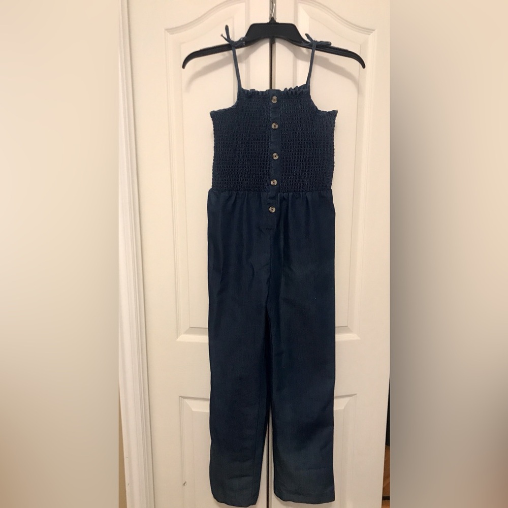 Never worn girls 12/14 seersucker denim jumpsuit